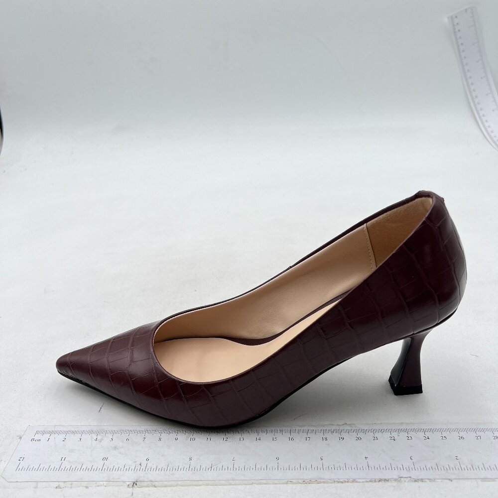 Fowt Simple Solid Croc-Embossed Pointed Toe Black… - image 3